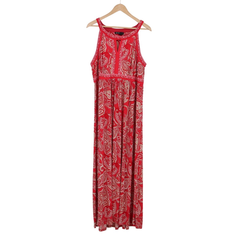 INC Maxi Dress Womens 2X Paisley Red Sleeveless Keyhole Halter Excellent
